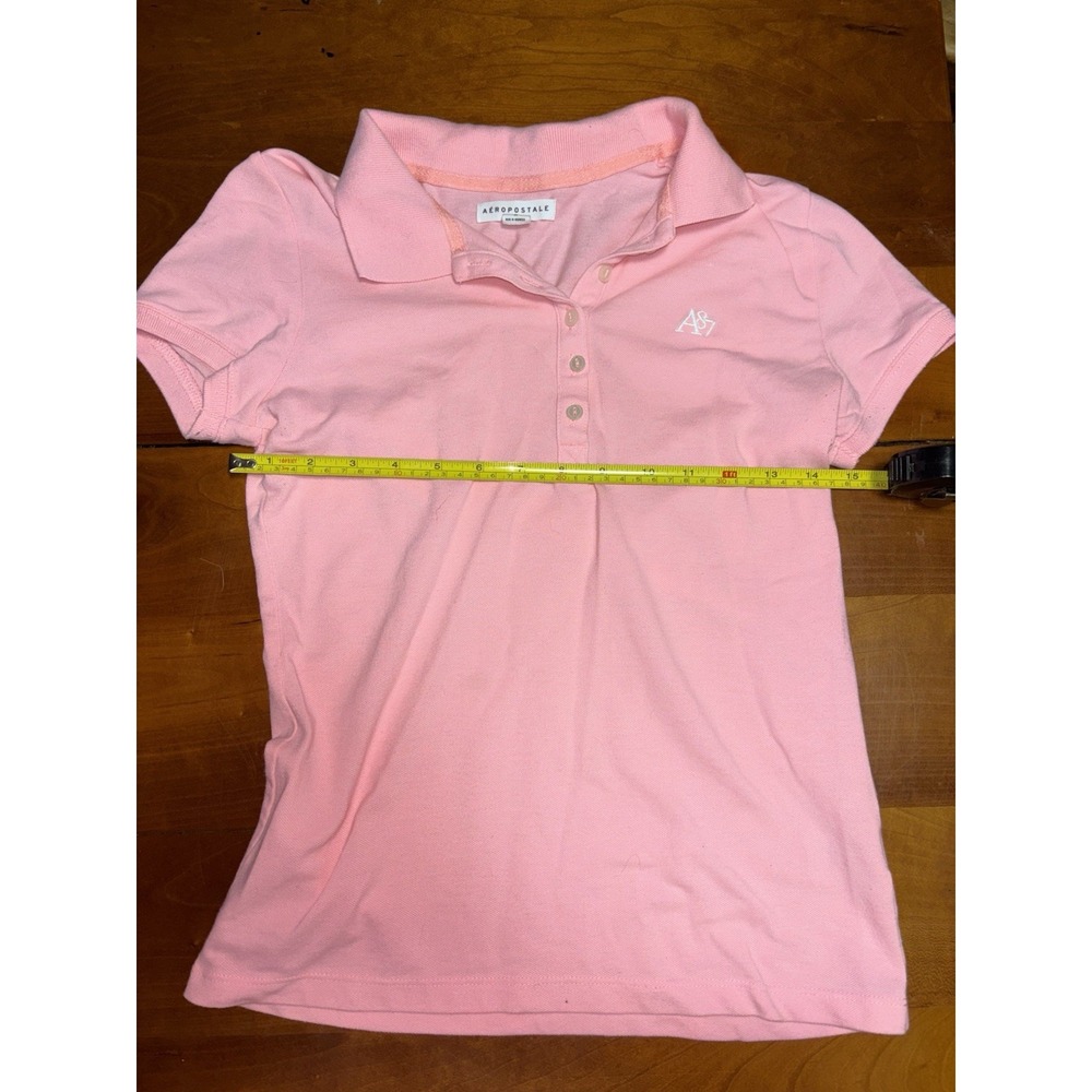 Y2K Aerpostale Women's Pink Collared Polo Size Medium T-Shirt Slim Fit - Picture 3 of 4